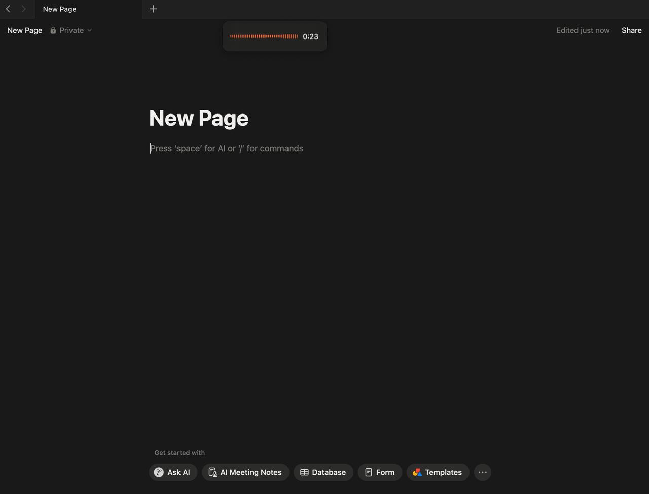 VoxTap recording overlay floating over Notion